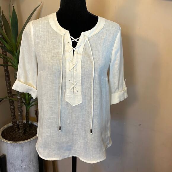 Anthropologie Maeve Marva lace up linen blouse - Picture 1 of 7